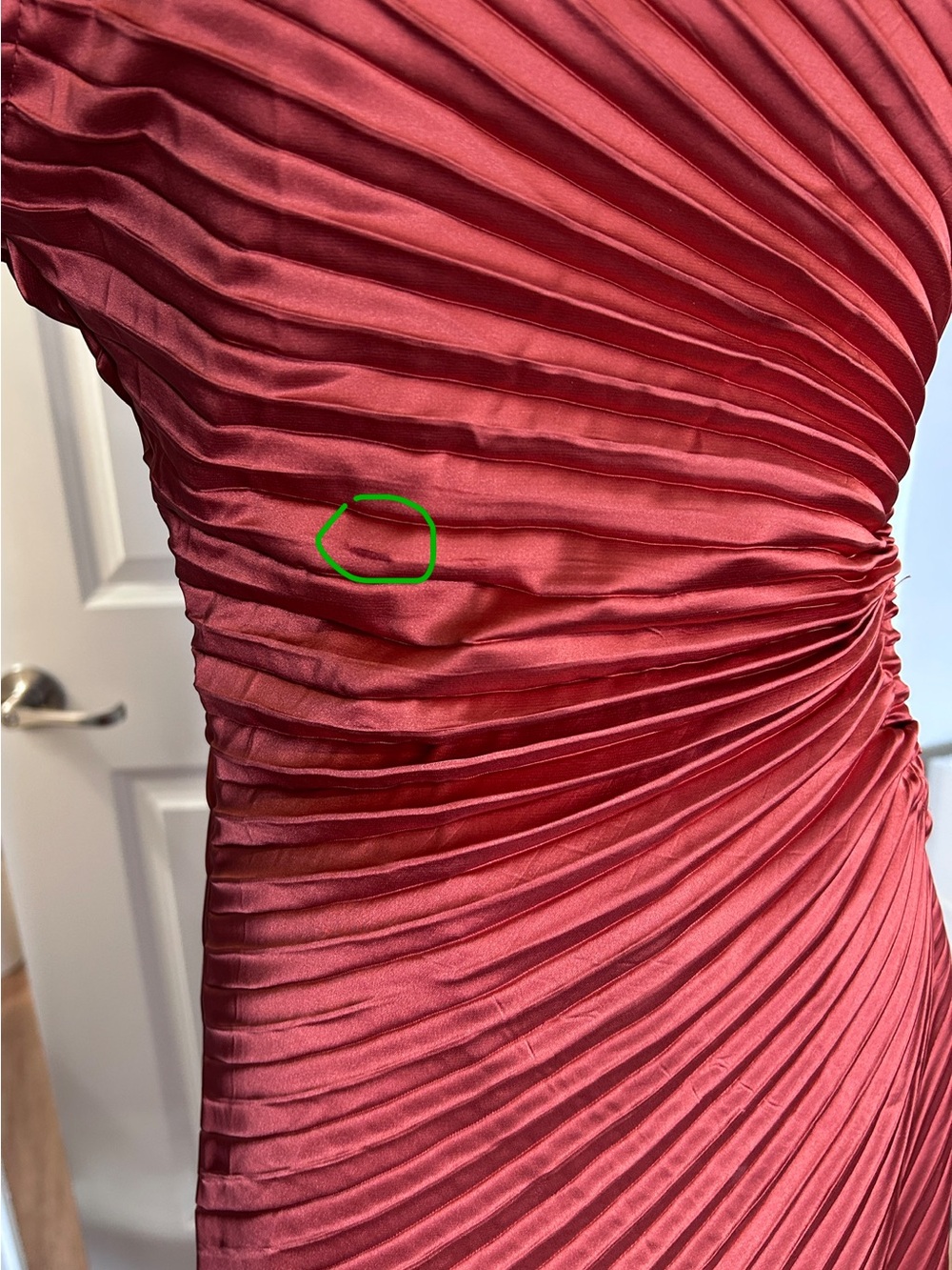 One-Shoulder Rust Pleated Asymmetrical Dress - Picture 7 of 7